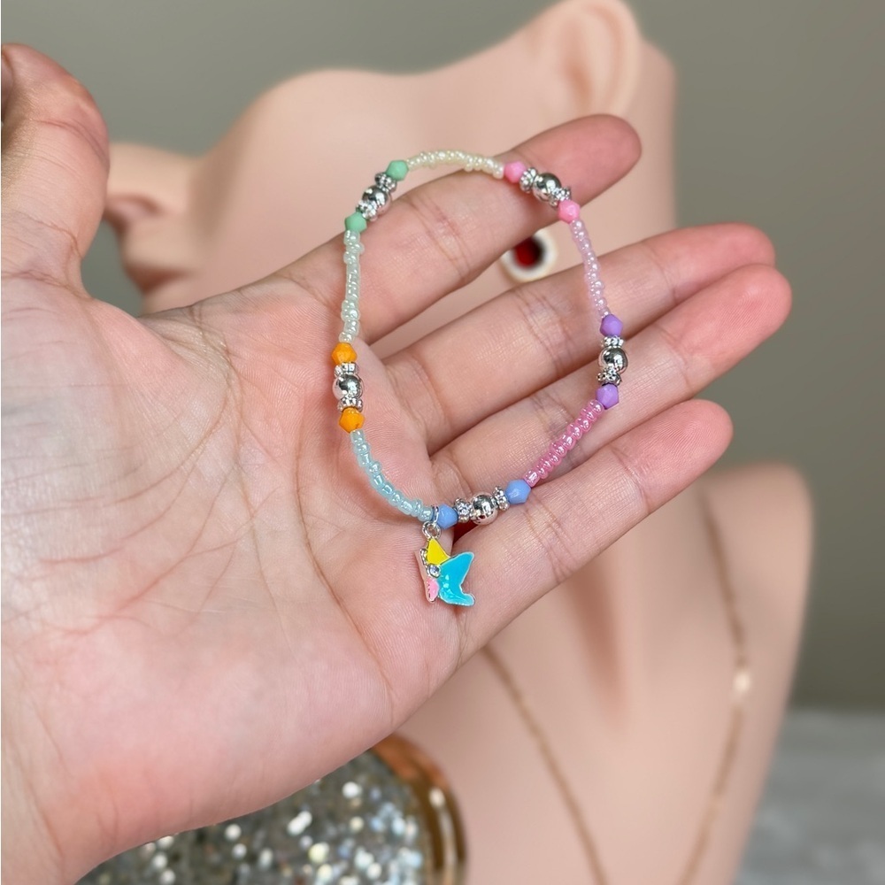 Colorful Beaded Bracelet with Butterfly Charm - Picture 3 of 5